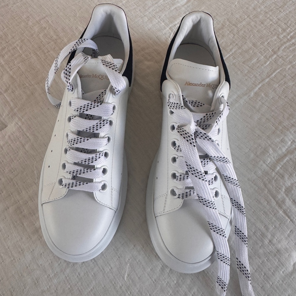 Alexander McQueen White Leather Sneakers with Black Heel Accent